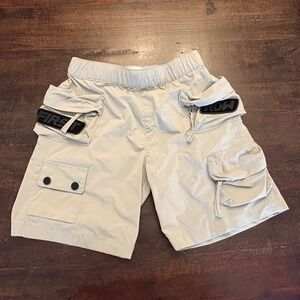 First Row 3D Y2K Multi Cargo Shorts Gray Khaki Tactical Utility Mens Size Medium